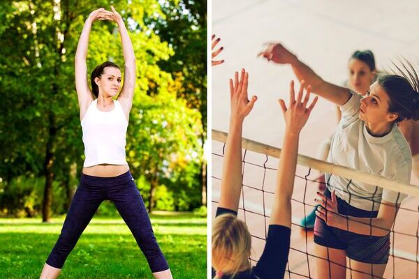 deux photos de femmes, l'une pratique le sport santé, l'autre le sport de compétition, en l'état du handball